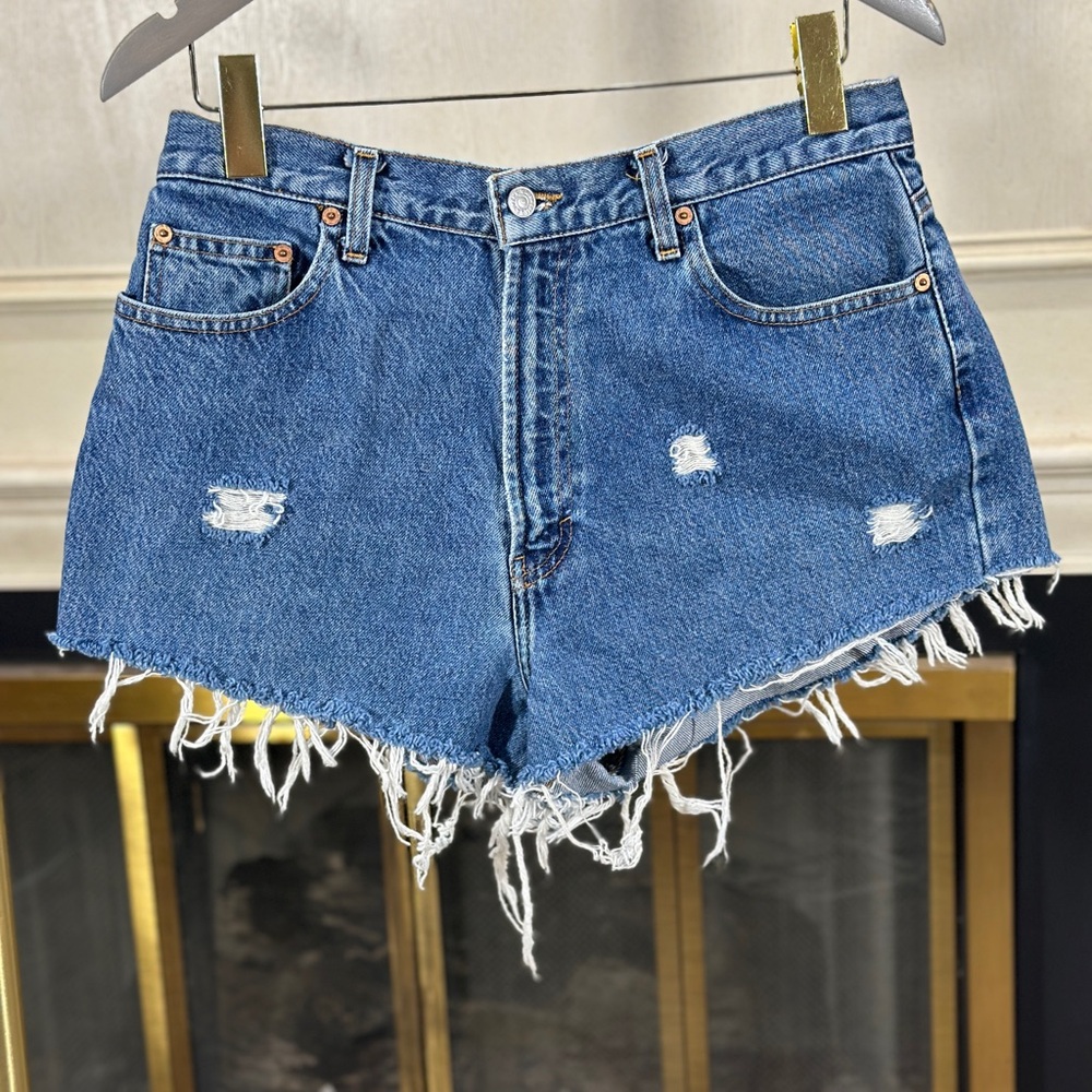 Vintage GAP Classic Fit High Rise Denim Shorts 14 Frayed Hem Distressed
